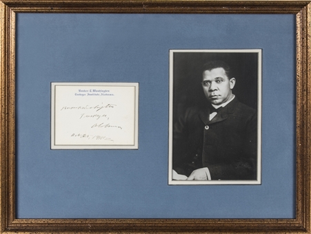 Booker T. Washington Signed & Inscribed Cut With Photo In 16.5 x 12.5 Framed Display (JSA)